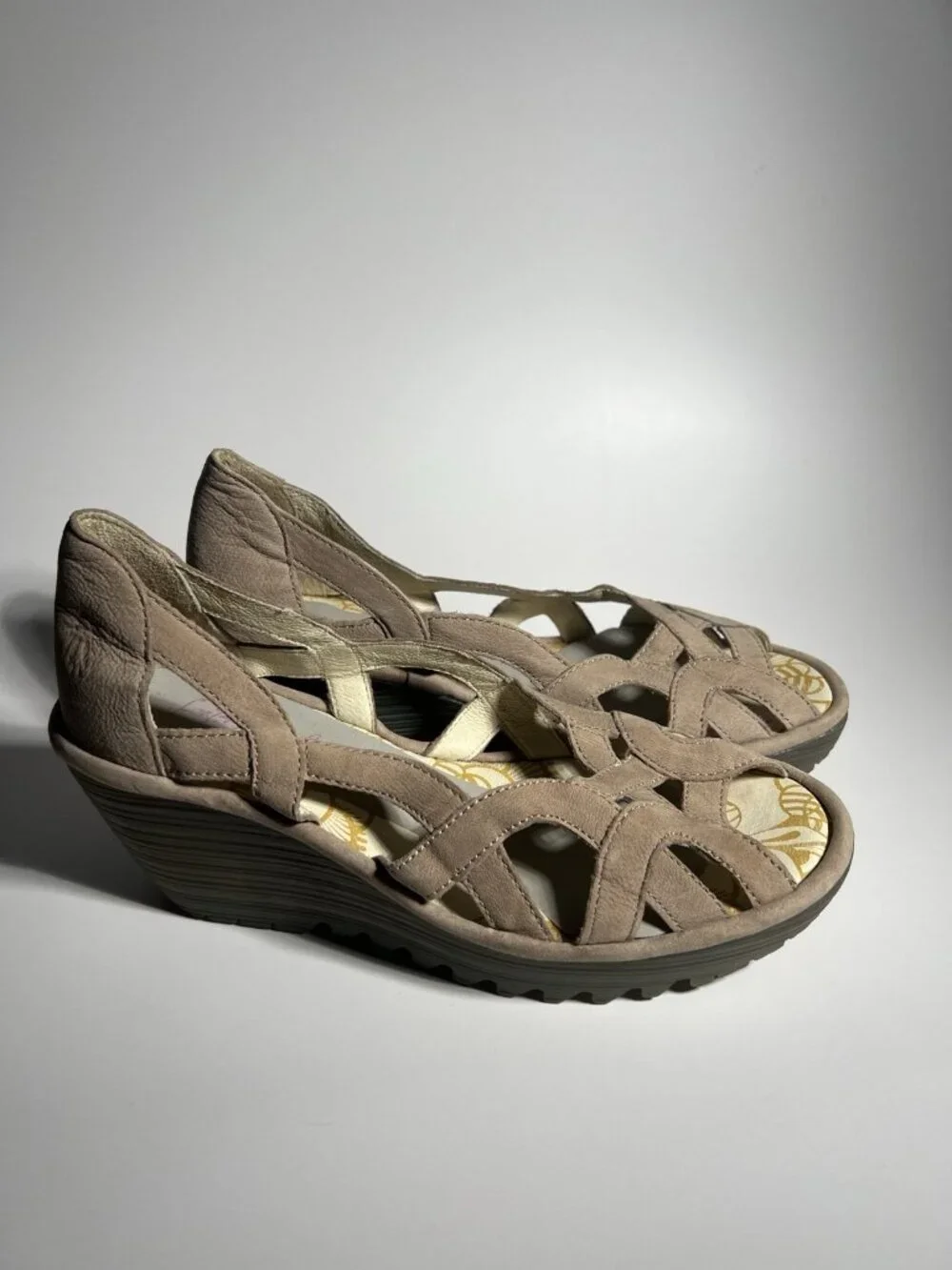 Fly London Yadi Leather Wedge Shoes Olive Green Women’s EU 38 US 7.5